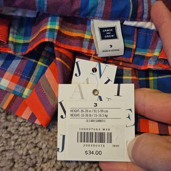 Janie and Jack Plaid Shorts Kids Size 3 Lot of 2 Plaid Chino New Preppy Classic - Picture 4 of 9